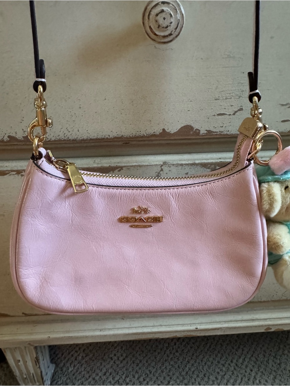 NEW Coach Soft Pink Glazed Leather Mini Teri Crossbody Bag CDW68 NO BOW STRAP